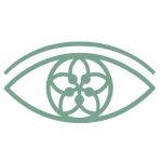 O logotipo apresenta um olho estilizado com um padrão geométrico ou floral complexo na íris, que se assemelha a um vórtice ou mandala. Na cor verde.